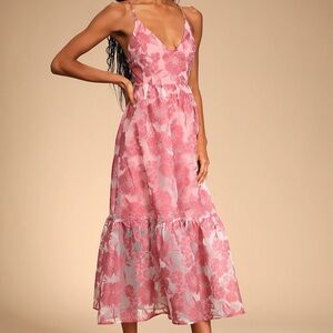 Lulus Feeling Like Forever Rose Jacquard Organza Lace-Up Midi Dress